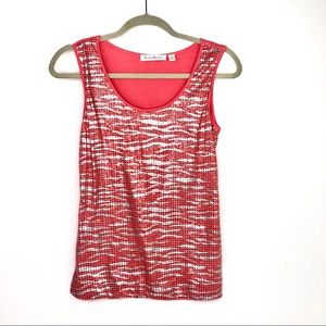 Susan Bristol Sequined Orange Coral Stretch Tank